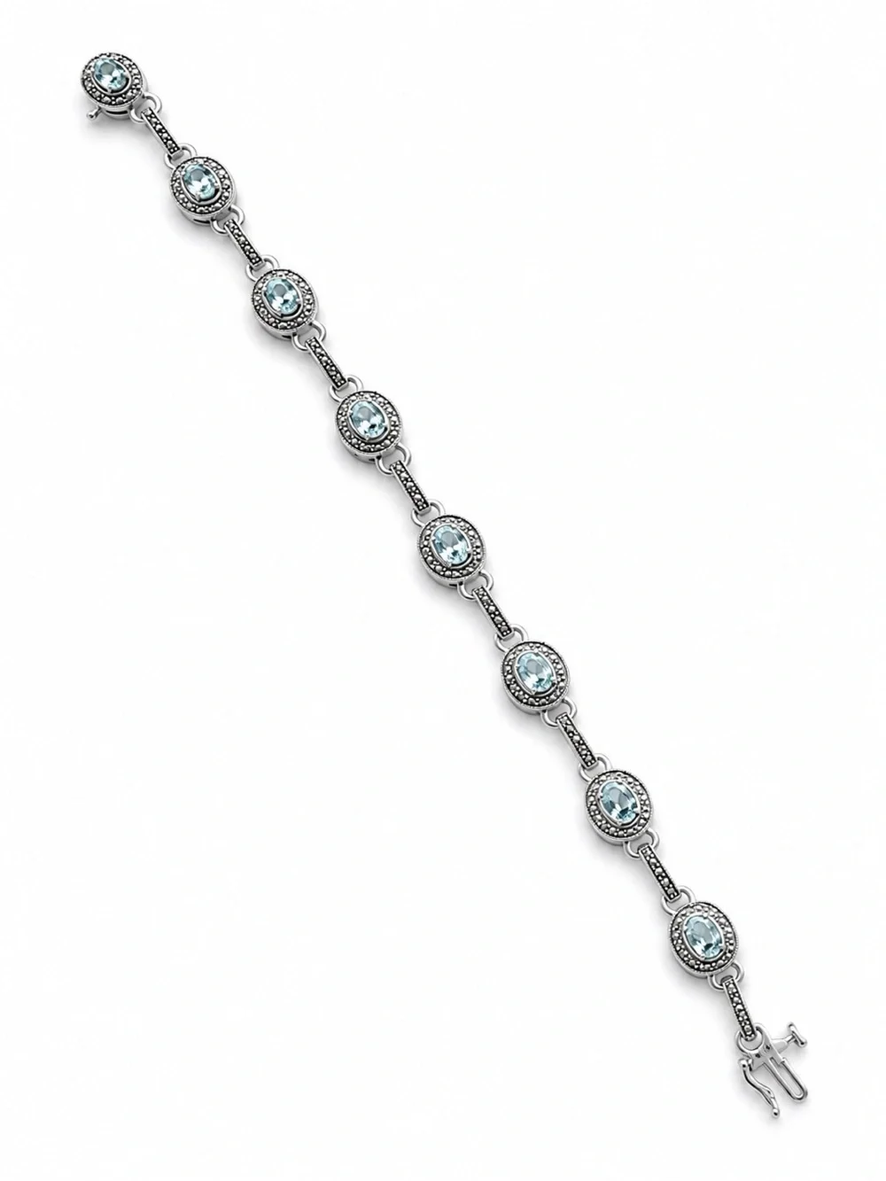 ✨ Vintage-Style 925 Sterling Silver Aquamarine Bracelet – 7” ✨